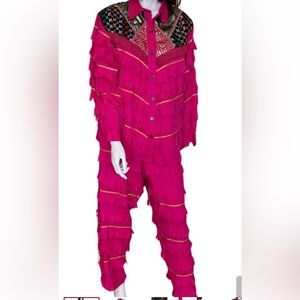 Vintage pink fringe pants suit